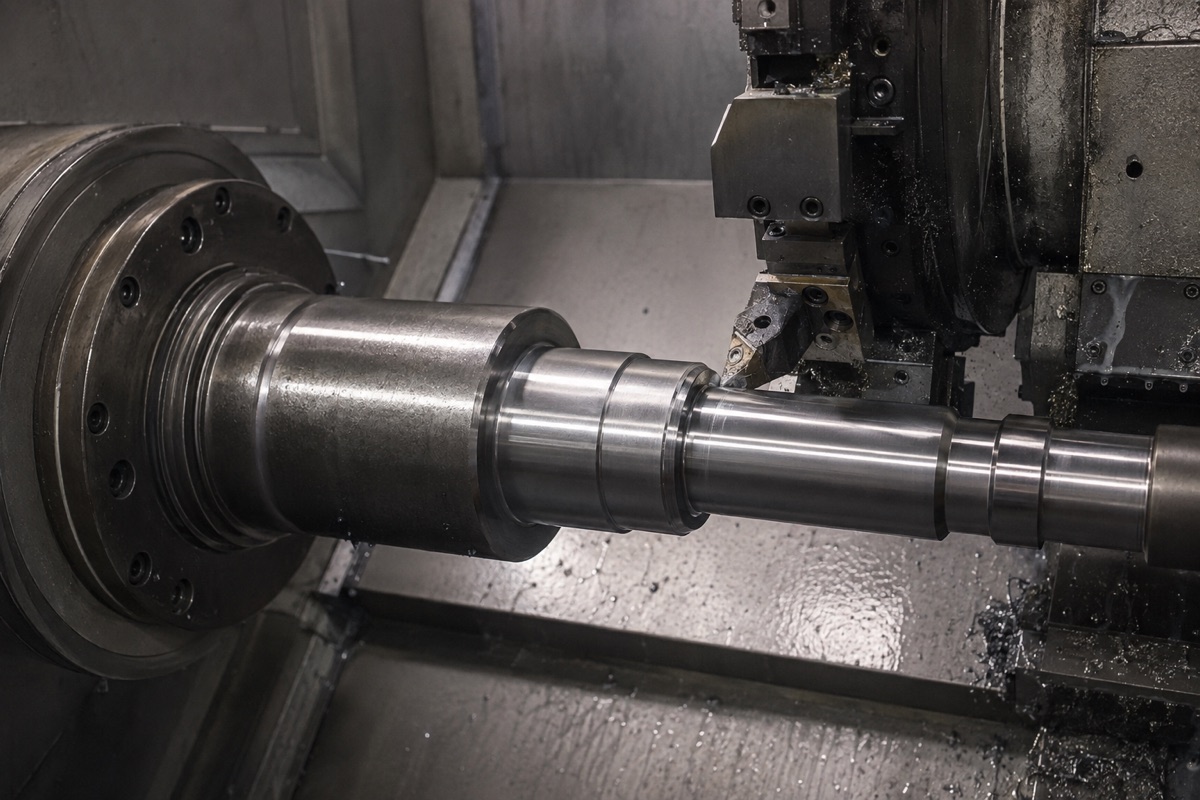 CNC finish turning of a heavy agricultural equipment shaft